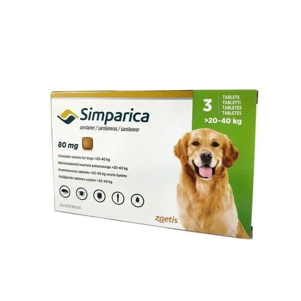 Simparica (Сімпарика) 3 таблетки від бліх та кліщів для собак 80мг/20-40кг * 2018833886 фото