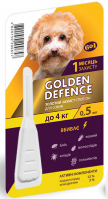 Золотий Захист для собак до 4 кг Golden Defence краплі від бліх і кліщів, 1 піпетка 1817645517 фото