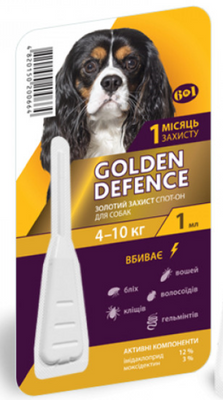 Золотий захист для собак 4-10 кг Golden Defence краплі від бліх і кліщів, 1 піпетка 1817778005 фото