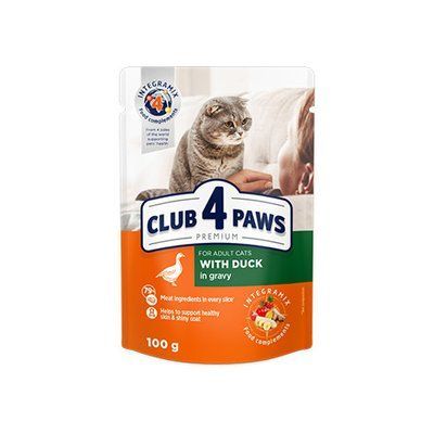 CLUB 4 PAWS PREMIUM КОНСЕРВОВАНИЙ КОРМ ДЛЯ ДОРОСЛИХ КОТІВ З КАЧКОЮ В СОУСІ 100г* 1579374439 фото