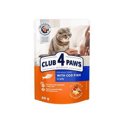 Club 4 Paws Premium -  вологий корм з тріскою для дорослих котів (шматочки в желе) - 80 г* 1579374817 фото