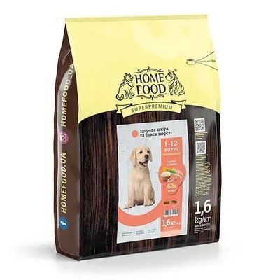 Home Food PUPPY MEDIUM/MAXI Здорова шкіра та блиск шерсті &laquo;Індичка та лосось&raquo; 1,6кг* 4828332581000 фото
