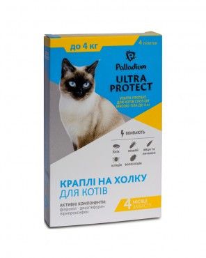 КАПЛИ НА ХОЛКУ ULTRA PROTECT ОТ БЛОХ И КЛЕЩЕЙ ДЛЯ КОШЕК ВЕСОМ ДО 4 КГ 1160752566 фото