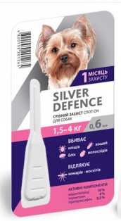 Срібний Захист для собак 1.5-4 кг Silver Defence краплі на холку від бліх, кліщів, 1 піпетка 1817991228 фото