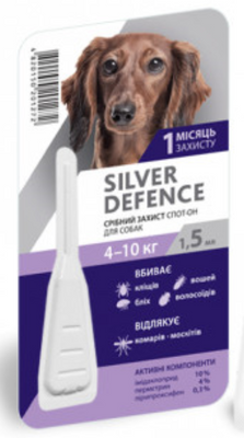 Срібний Захист для собак 4-10 кг Silver Defence краплі на холку від бліх, кліщів, 1 піпетка 1818005022 фото