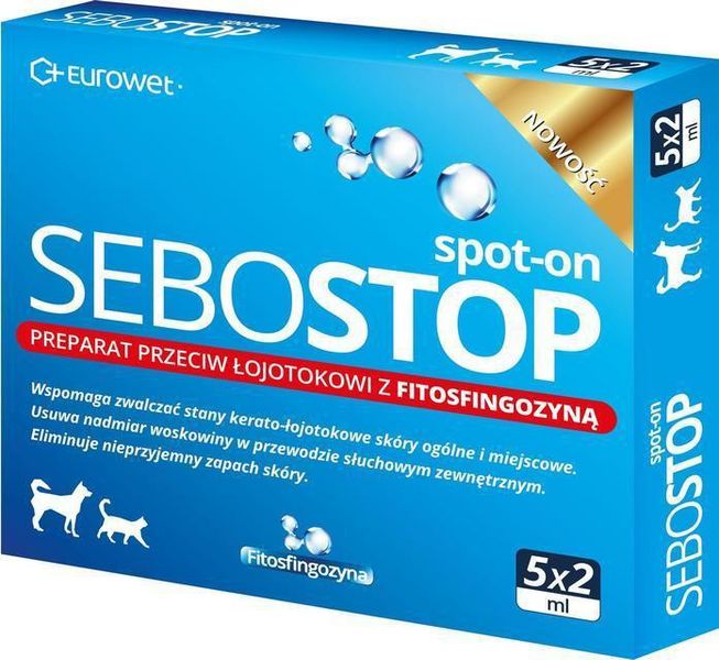 Капли Sebostop (Себостоп) Spot-on с фитосфингозином против себореи для кошек и собак 1уп (5*2мл) 684897171 фото