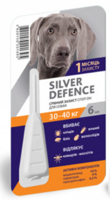 Срібний Захист для собак 30-40 кг Silver Defence краплі на холку від бліх, кліщів, 1 піпетка 1818009512 фото
