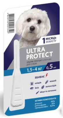 Краплі на холку Palladium Ultra Protect від паразитів для собак вагою від 1,5 до 4 кг, 1 піпетка 1818462065 фото