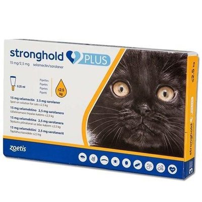 Стронгхолд Плюс 15 мг капли от паразитов для кошек до 2,5 кг, 3 пипетки по 0,25 мл 1432148787 фото