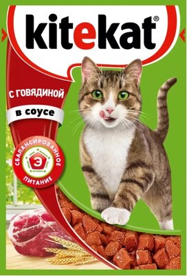 Корм влажный с говядиной в соусе для взрослых кошек Kitekat 100г (китикет) в45 фото