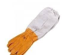 Перчатки жёлтые из натуральной кожи защитные с нарукавниками 49617602 фото