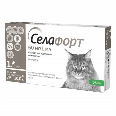 Селафорт спот-он, 60 мг/1 мл, для котов весом 7,6 - 10 кг 2018792729 фото