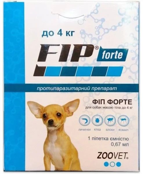 Капли Fip Forte (Фип форте) от блох и клещей для собак до 4 кг 1531905366 фото